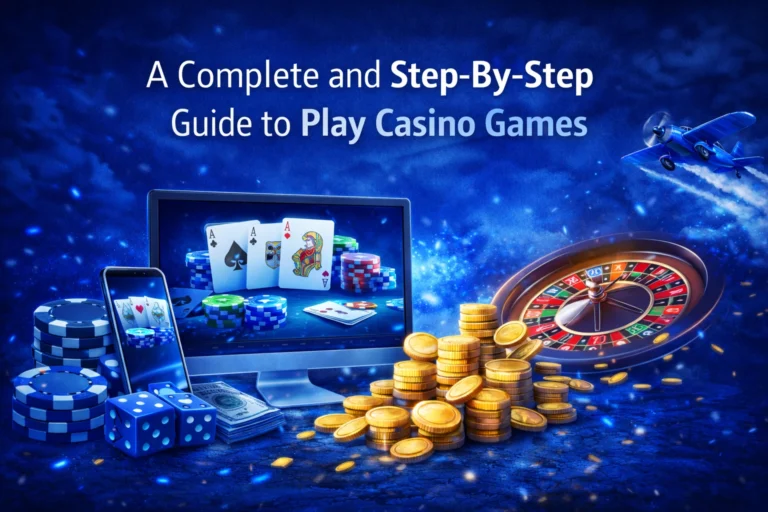 A complete and step-by-step guide to play casino games with blue themed online casino banner